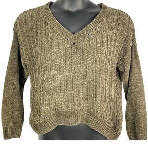 Reunited clothing knit v-neck sweater soft green lightweight casual size medium